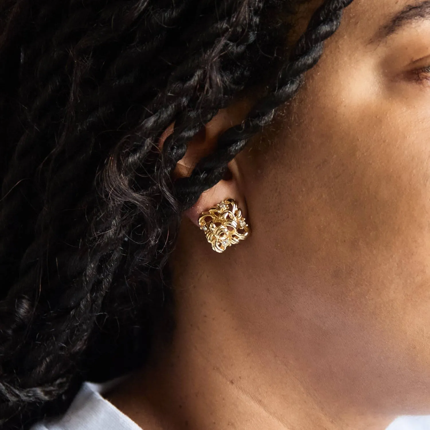 Vintage Gold & CZ Flourish Earrings sold by Admiral Row product image thumbnail 2