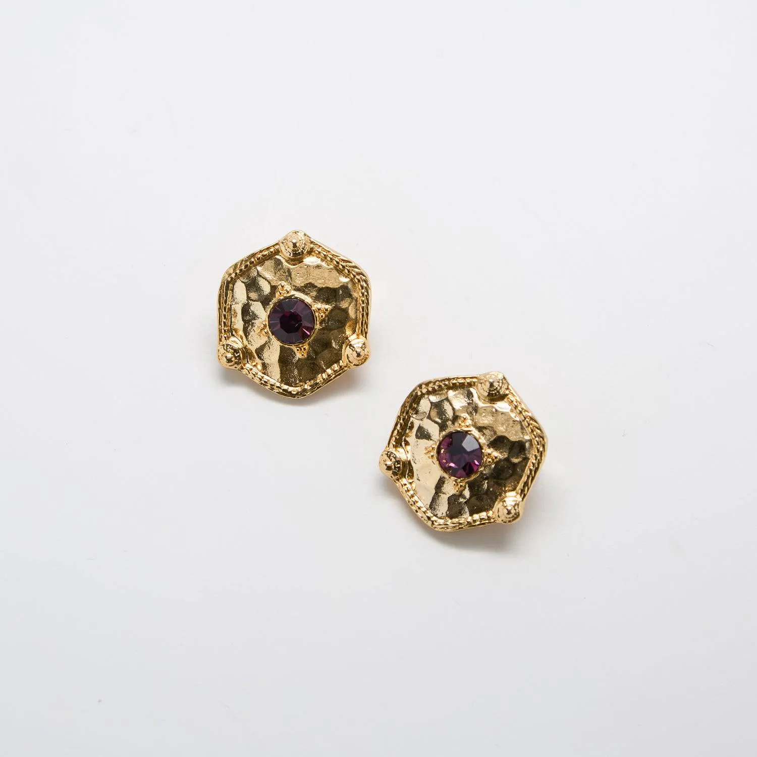 Vintage Purple Rhinestone Shield Earrings sold by Admiral Row