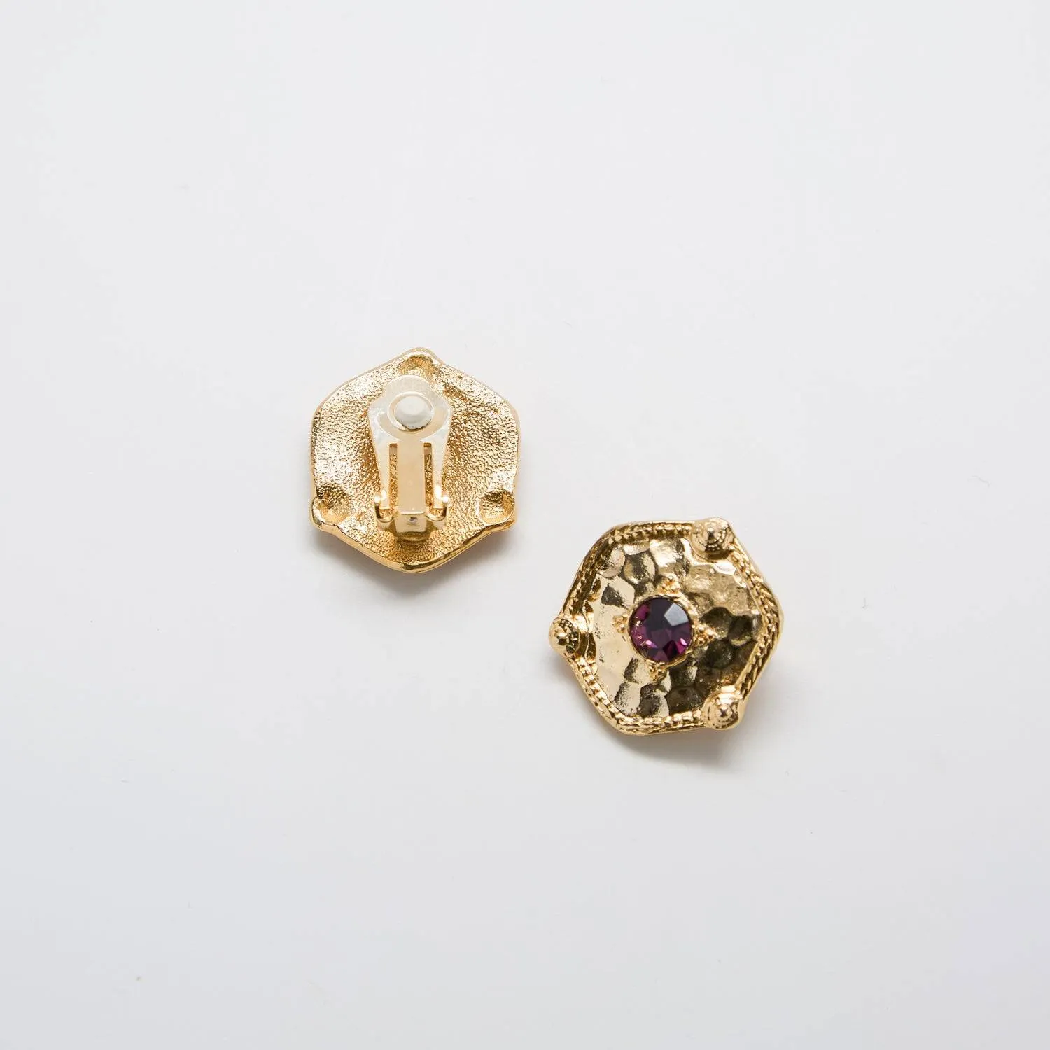 Vintage Purple Rhinestone Shield Earrings sold by Admiral Row product image thumbnail 3