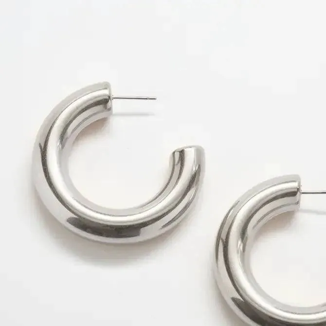 Silver Medium Chunky Hoop Earrings sold by Admiral Row product image thumbnail 3