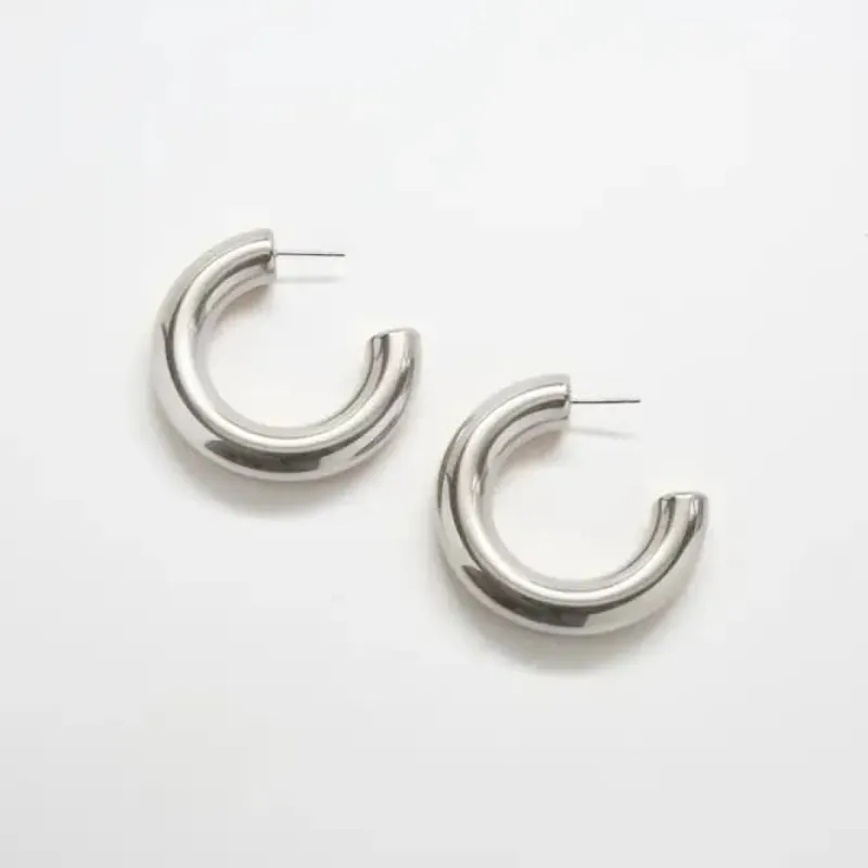 Silver Medium Chunky Hoop Earrings sold by Admiral Row