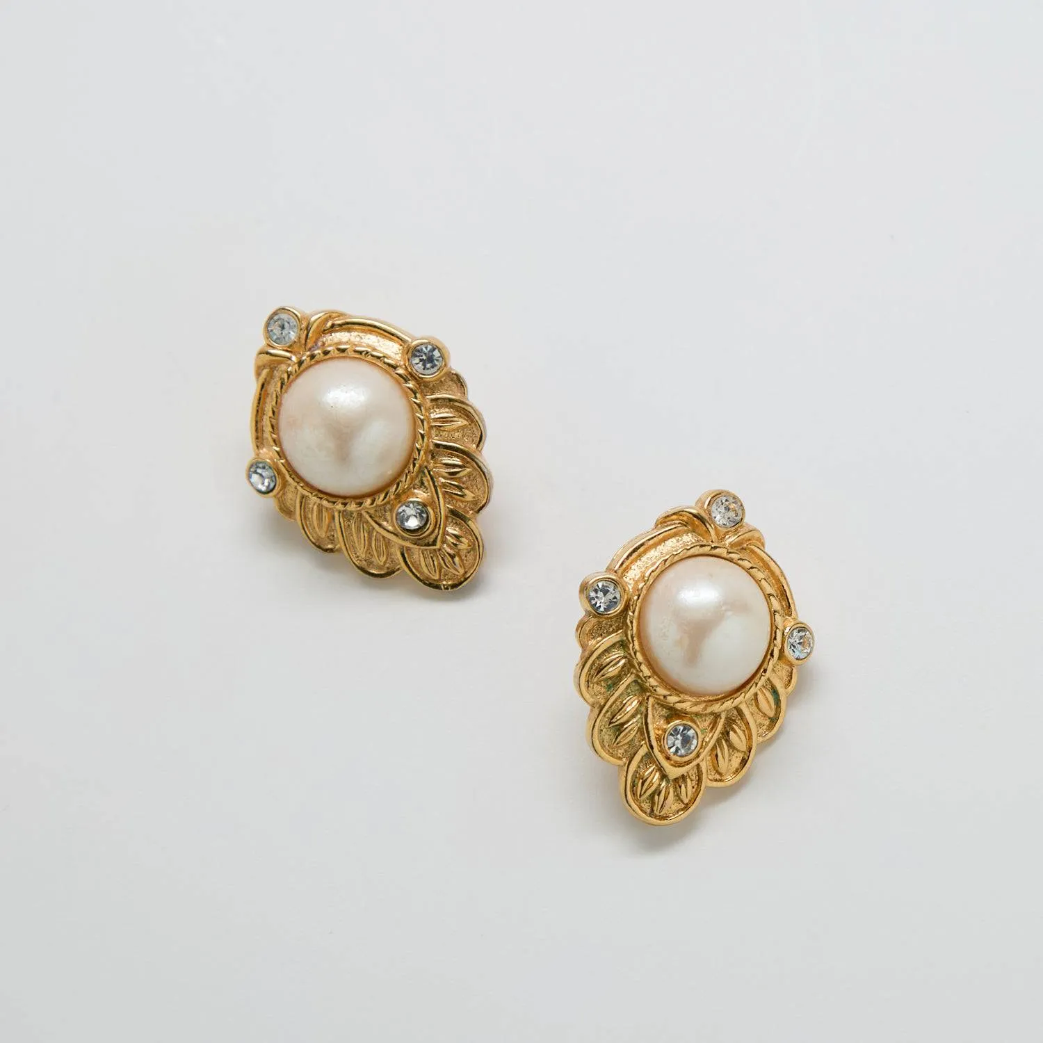 Vintage Avon Gold, CZ and Pearl Earrings sold by Admiral Row