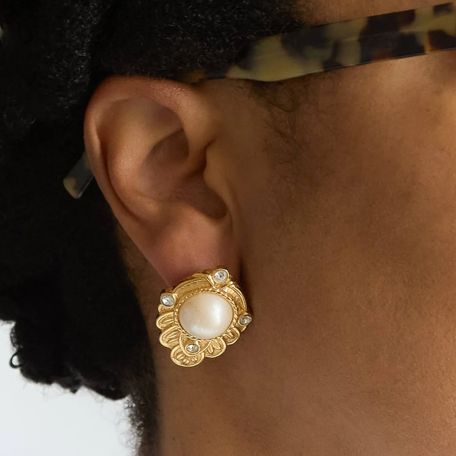 Vintage Avon Gold, CZ and Pearl Earrings sold by Admiral Row product image thumbnail 2