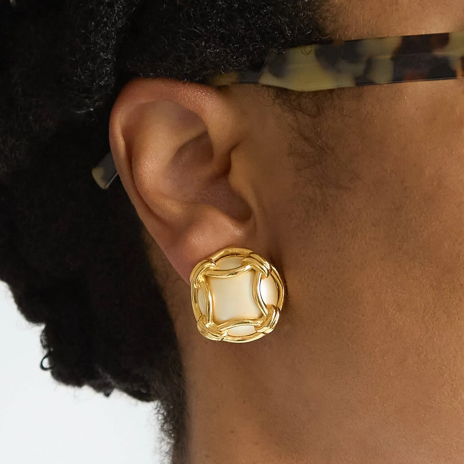 Vintage Joan Rivers Round Gold and White Earrings sold by Admiral Row product image thumbnail 2