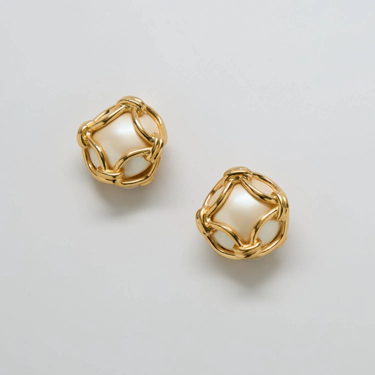 Vintage Joan Rivers Round Gold and White Earrings sold by Admiral Row