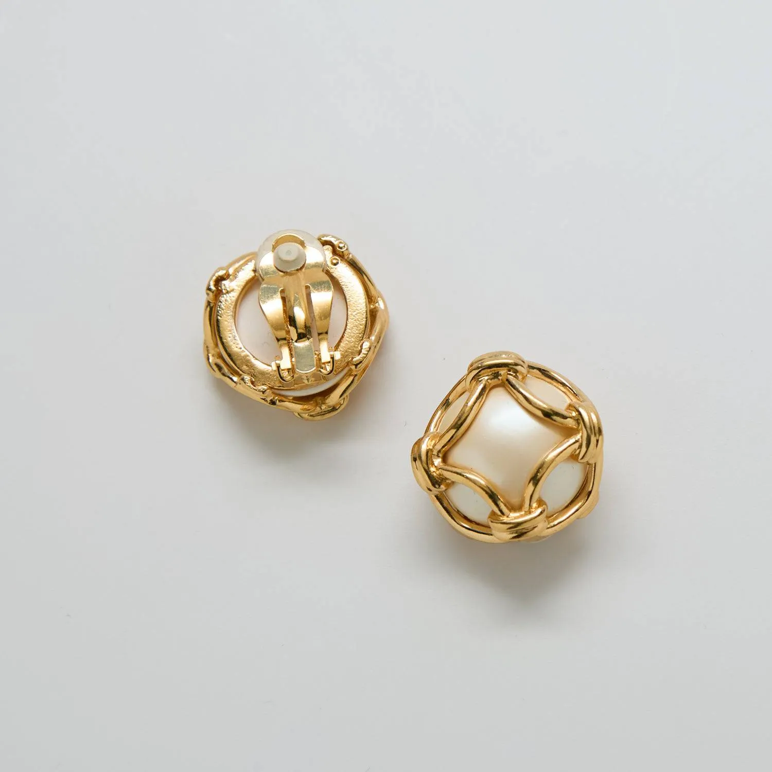 Vintage Joan Rivers Round Gold and White Earrings sold by Admiral Row product image thumbnail 3