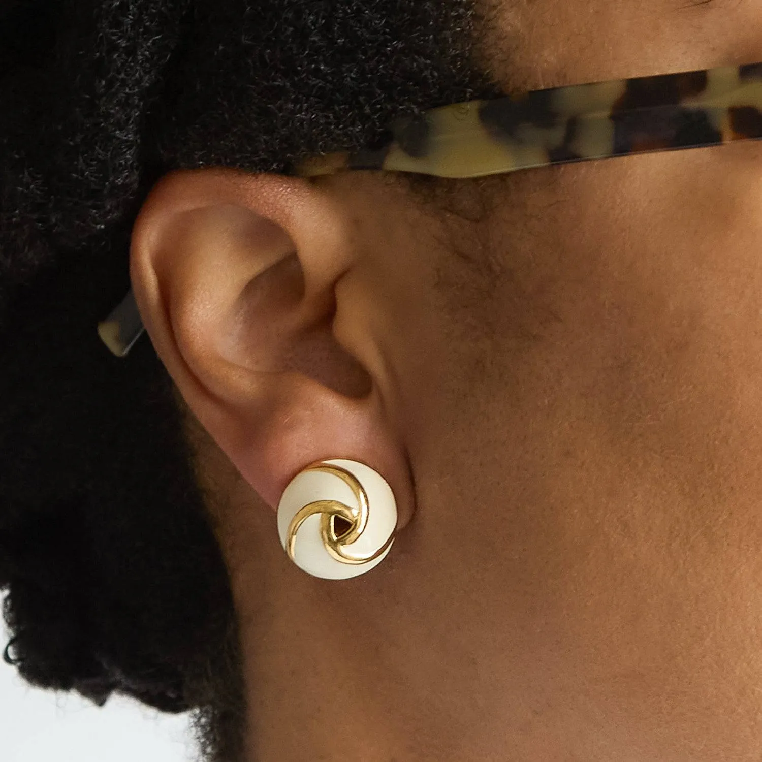 Vintage Gold and White Swirl Stud Earrings sold by Admiral Row product image thumbnail 2