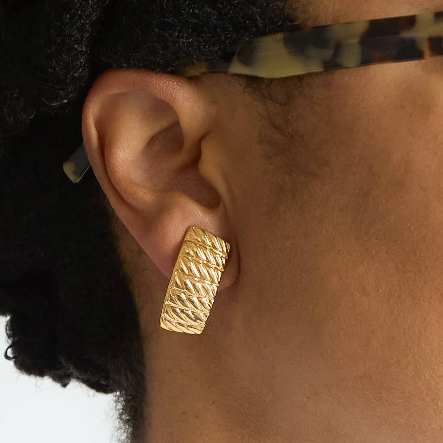 Vintage Gold Etched Curve Earrings sold by Admiral Row product image thumbnail 2