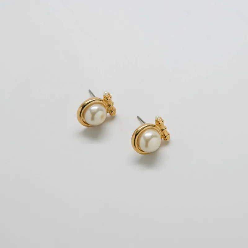 Vintage Tribal Gold and Pearl Stud Earrings sold by Admiral Row