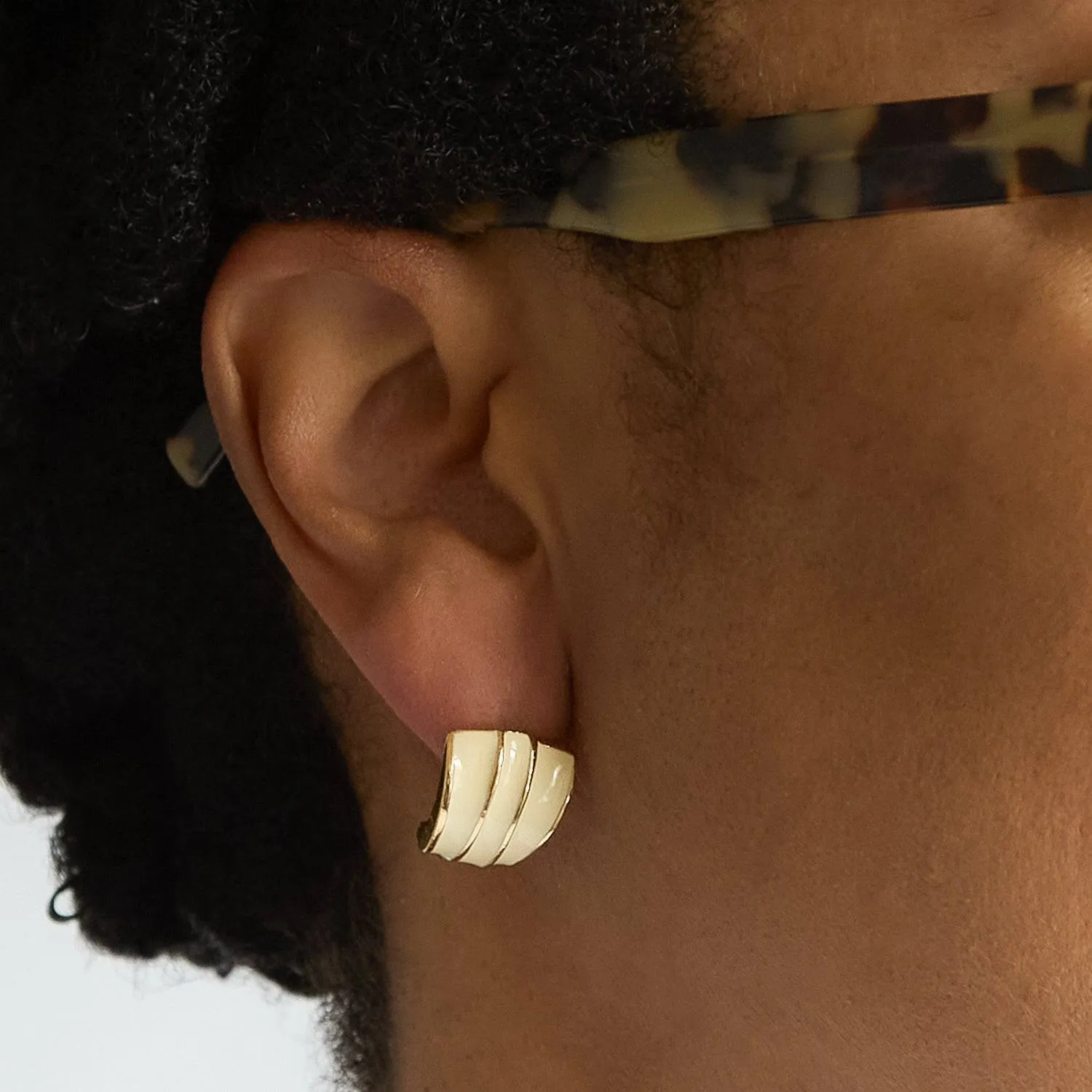 Vintage Gold and White Stripe Earrings sold by Admiral Row product image thumbnail 2