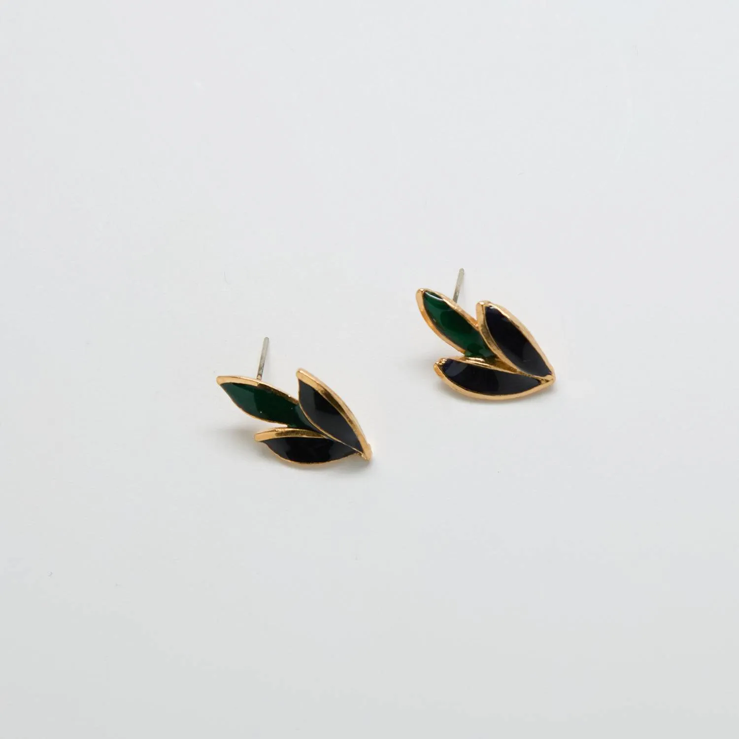 Vintage Gold, Green and Black Leaf Earrings sold by Admiral Row