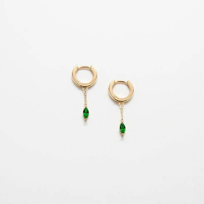 Green CZ Short Chain Huggie Earrings sold by Admiral Row