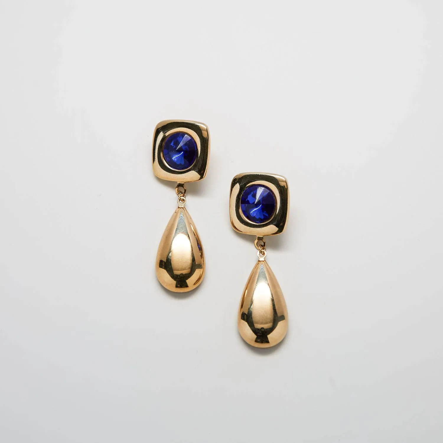 Vintage Blue and Gold Statement Drop Earrings sold by Admiral Row