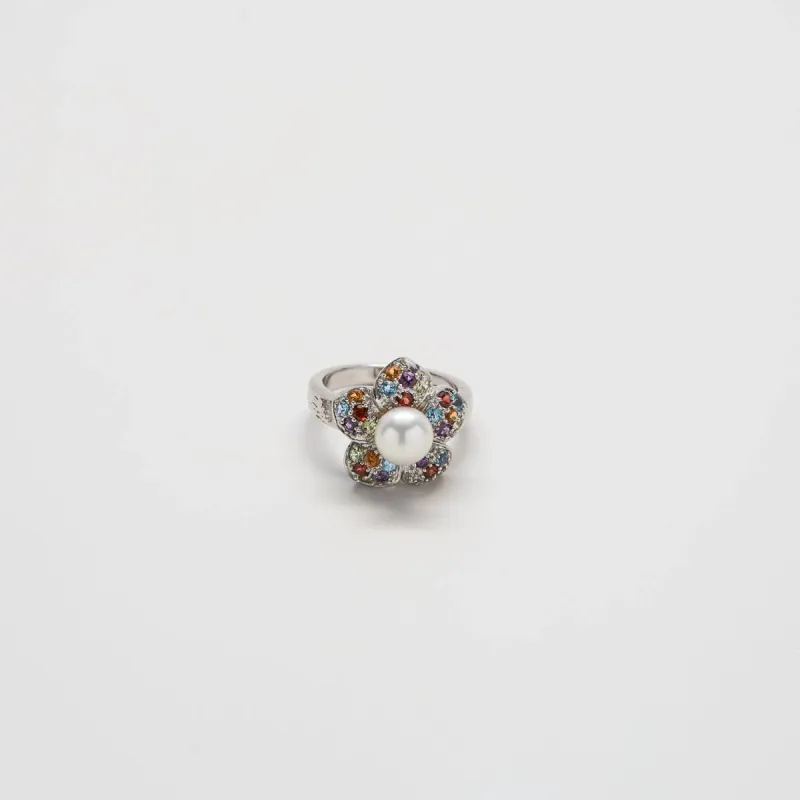 Vintage Multicolor Pave Flower Ring sold by Admiral Row