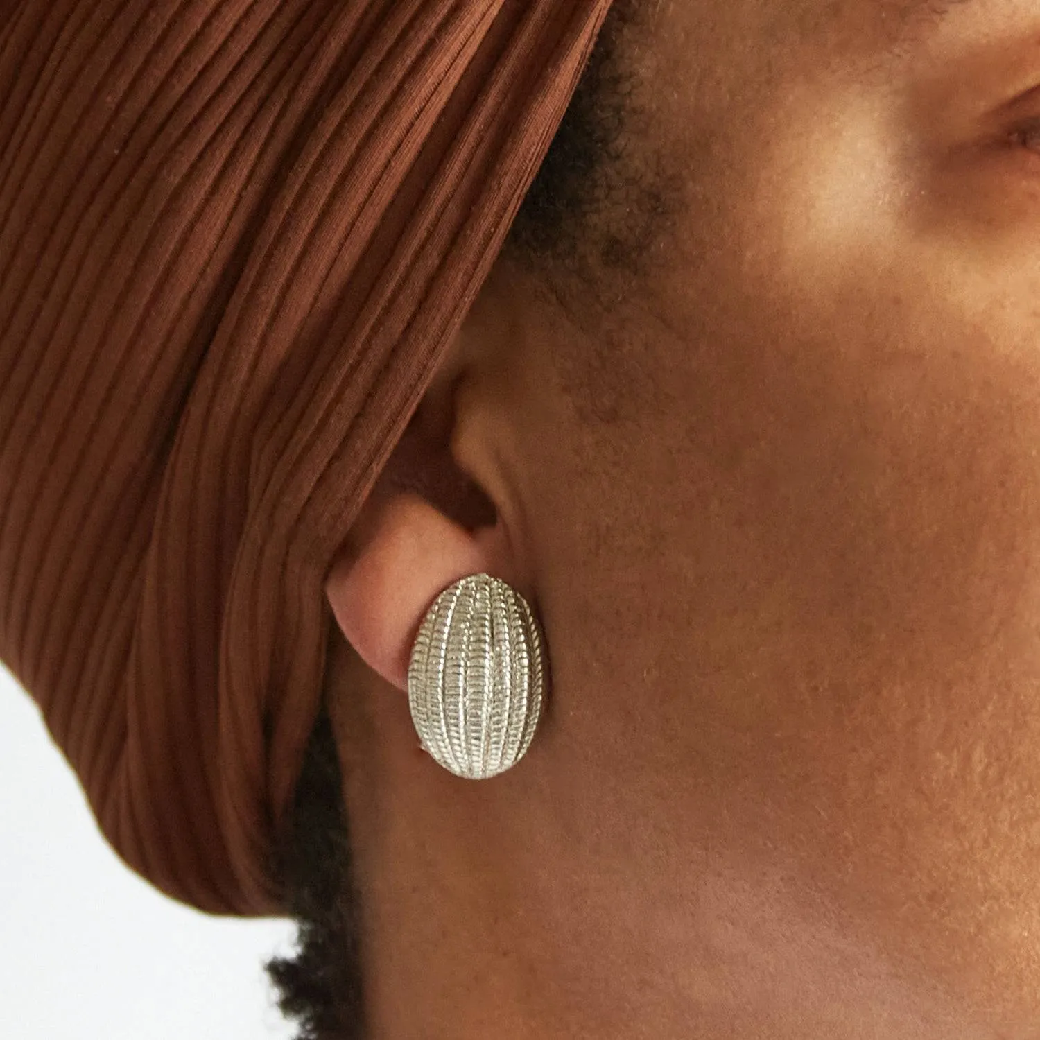 Vintage Silver Textured Oval Earrings sold by Admiral Row product image thumbnail 2