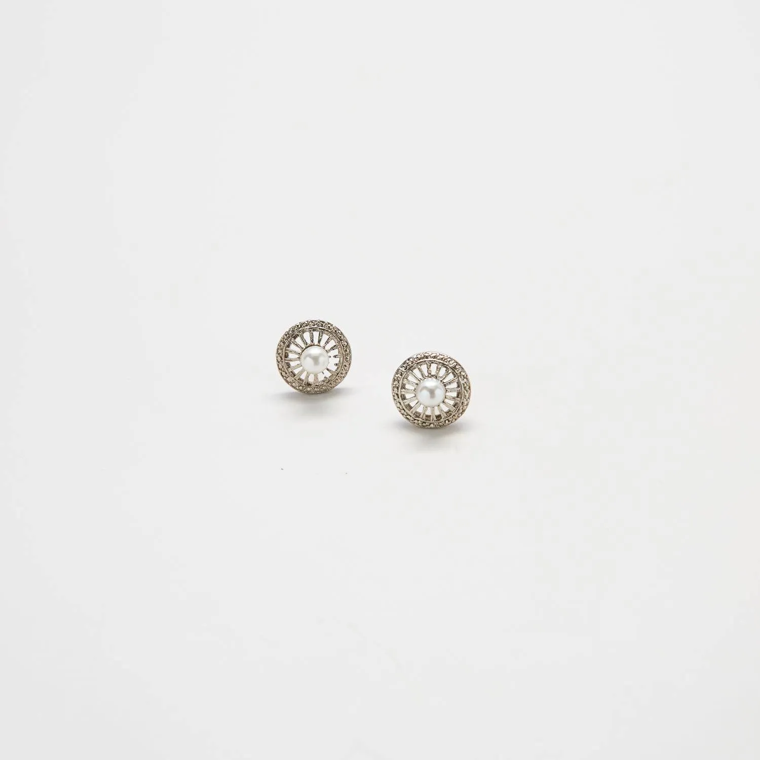 Vintage Silver and Pearl Stud Earrings sold by Admiral Row