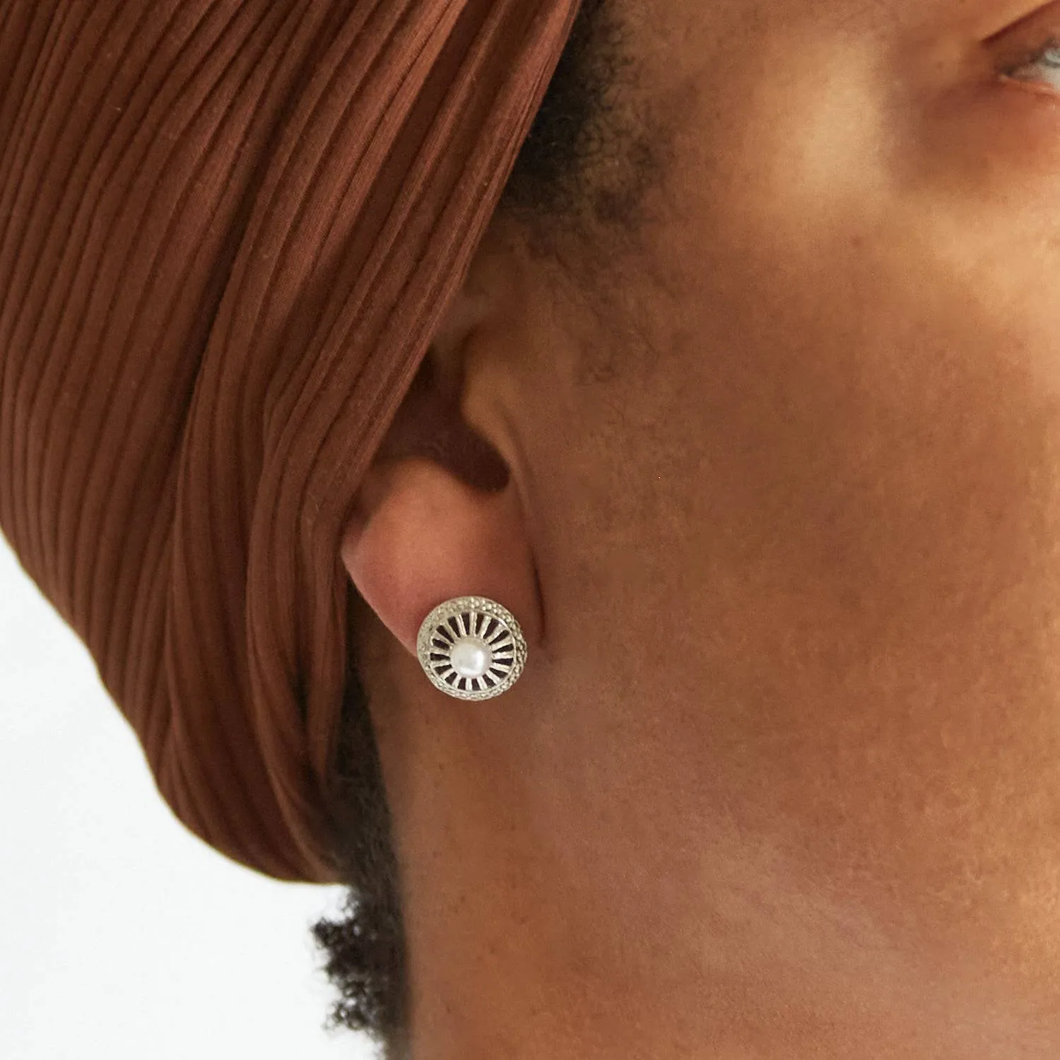 Vintage Silver and Pearl Stud Earrings sold by Admiral Row product image thumbnail 2