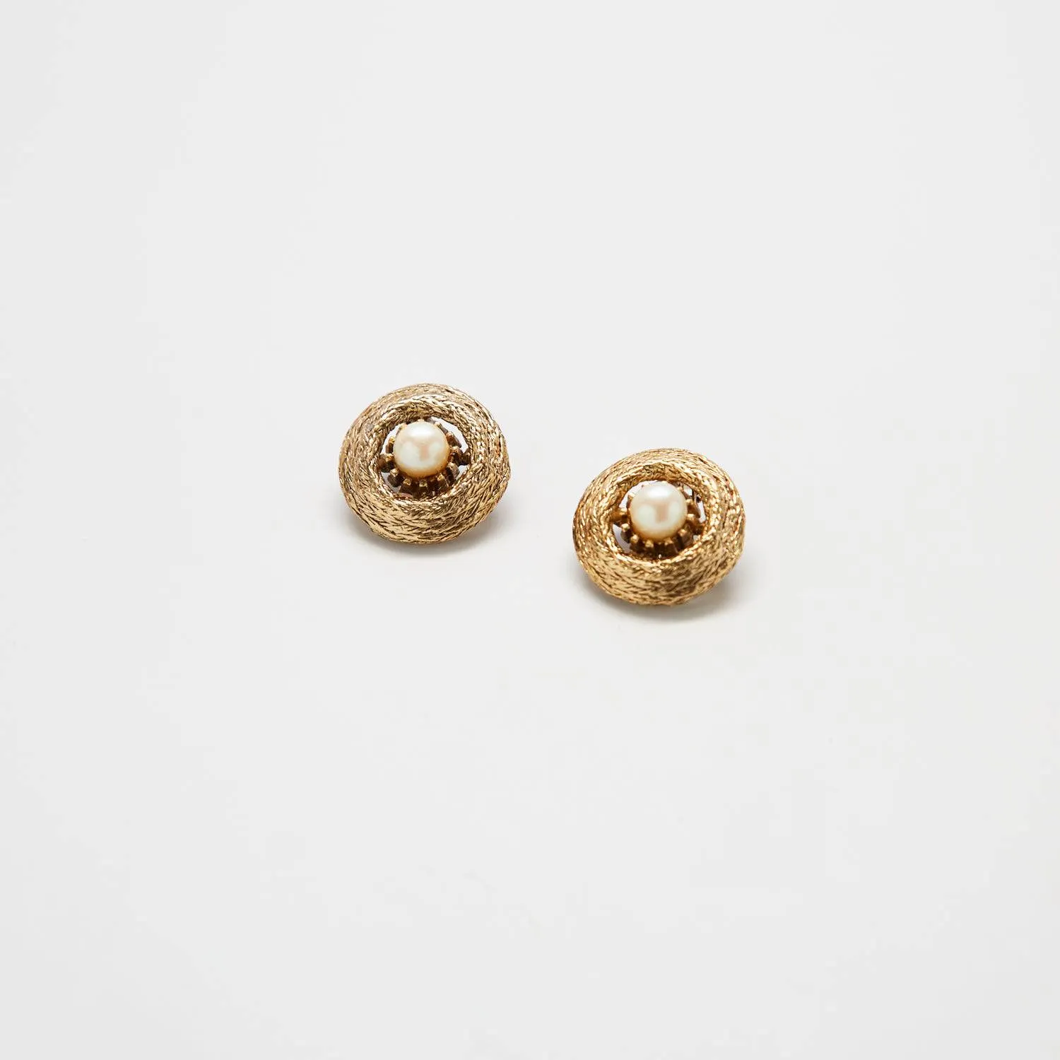 Vintage Gold and Pearl Textured Clip-on Earrings sold by Admiral Row