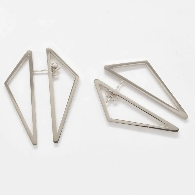 Double-Sided Silver Geometric Triangle Earrings sold by Admiral Row