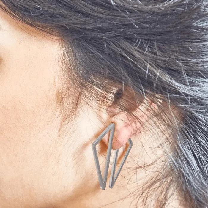 Double-Sided Silver Geometric Triangle Earrings sold by Admiral Row product image thumbnail 2
