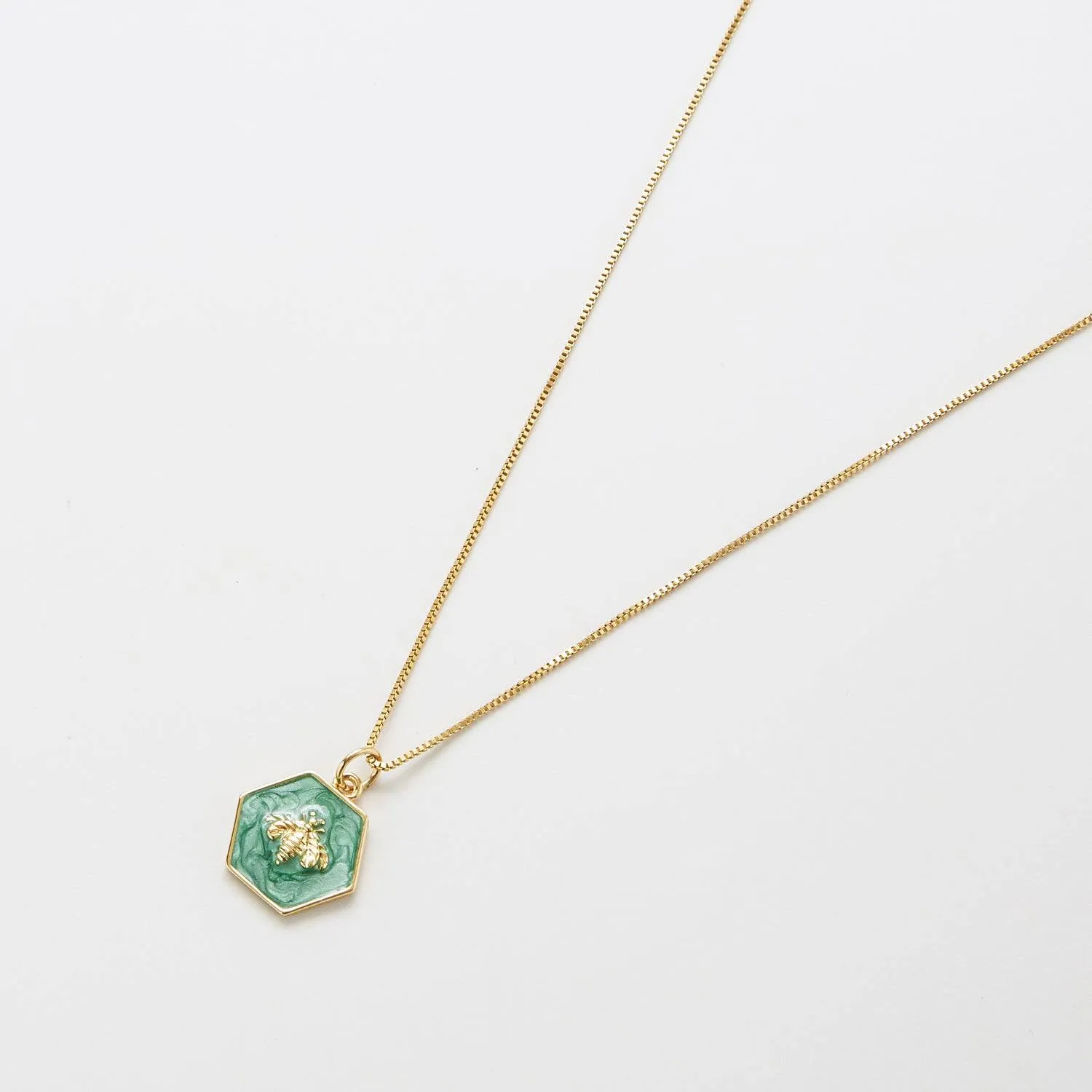 Green Hexagon Gold Bee Necklace sold by Admiral Row
