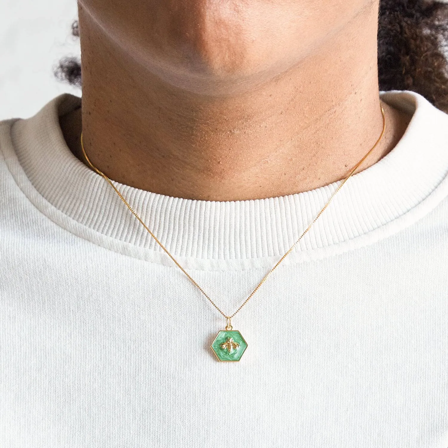 Green Hexagon Gold Bee Necklace sold by Admiral Row product image thumbnail 3