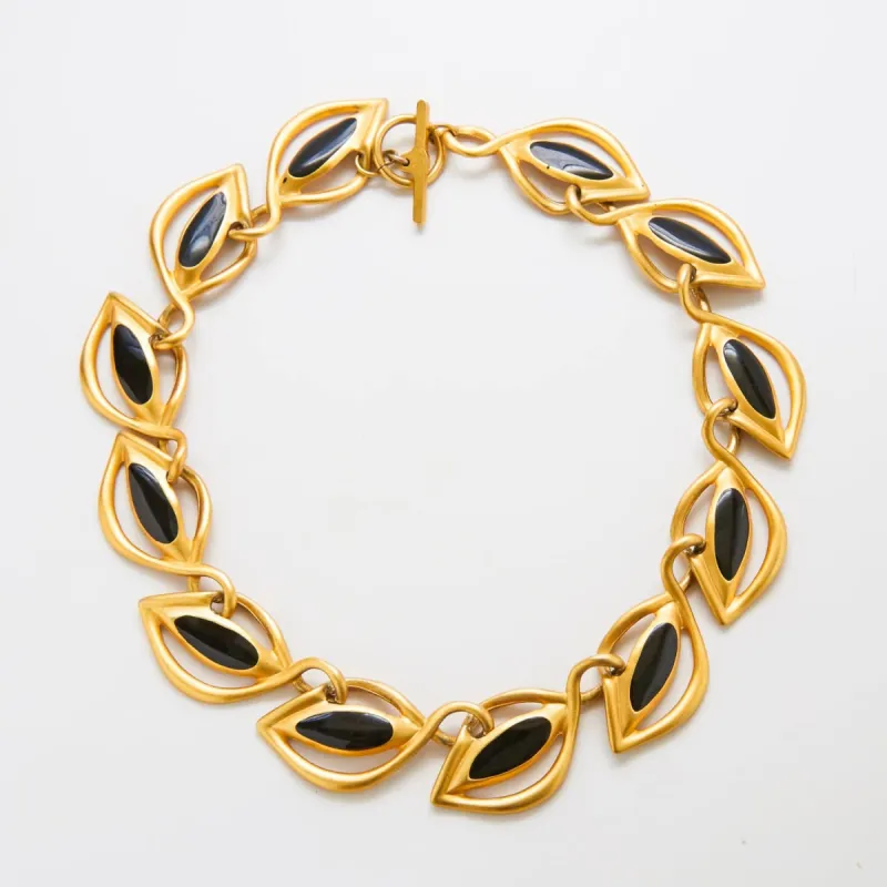 Vintage Black and Gold Link Statement Necklace sold by Admiral Row