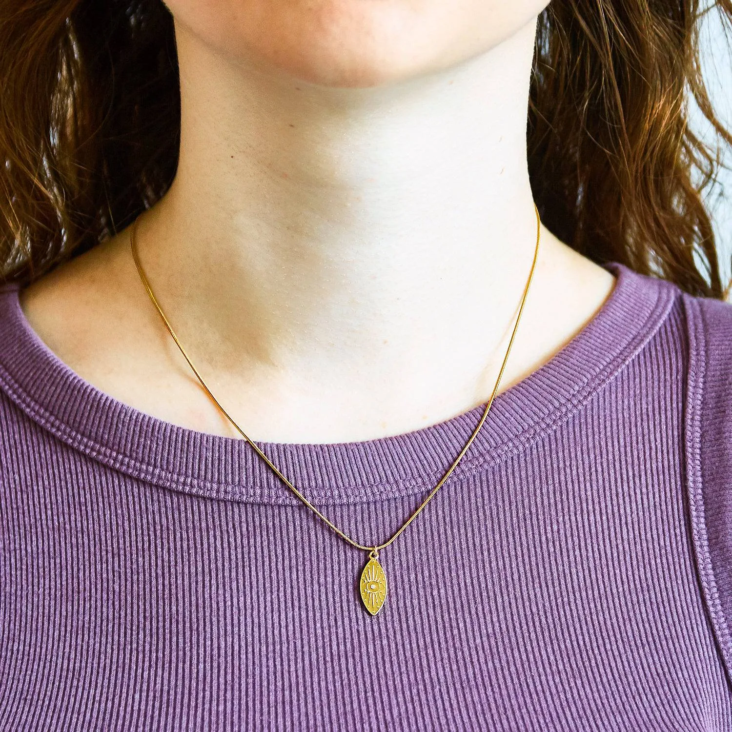 Gold Oval Evil Eye Necklace sold by Admiral Row product image thumbnail 2