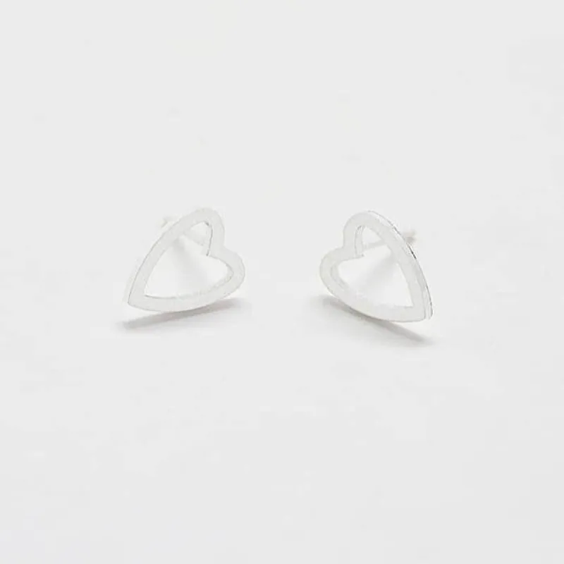 Silver Heart Outline Stud Earrings - Imperfect sold by Admiral Row