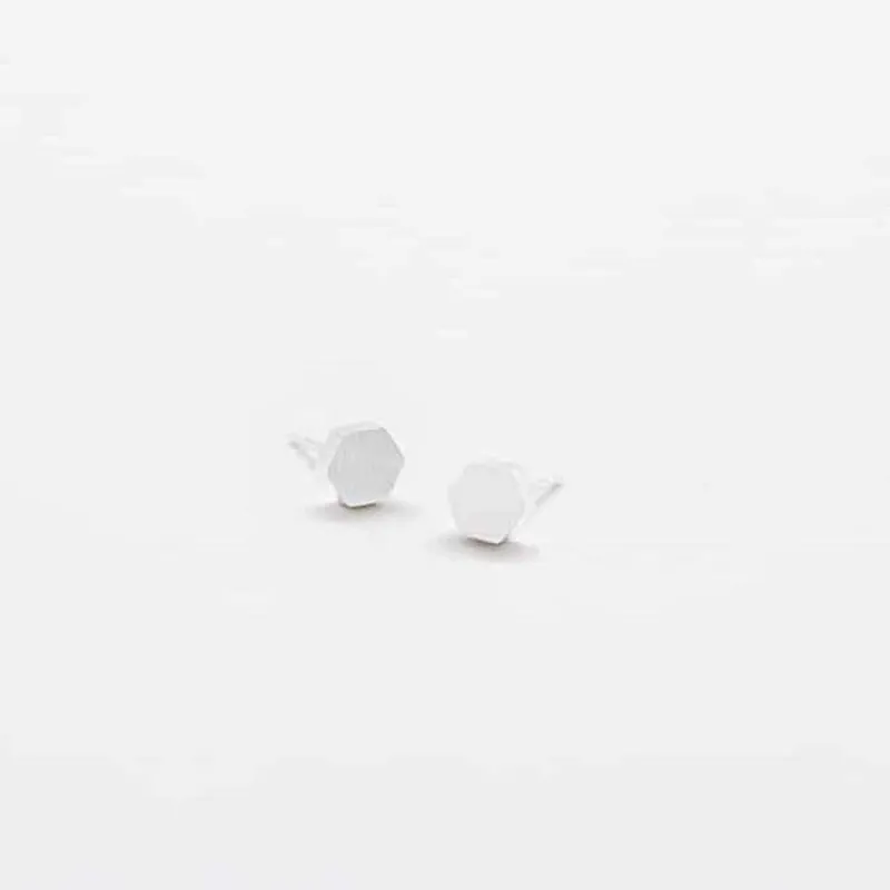 Silver Solid Hexagon Stud Earrings - Imperfect sold by Admiral Row