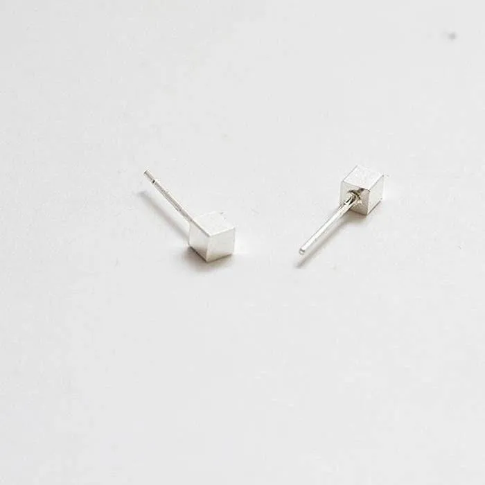 Tiny Silver Cube Square Earrings - Imperfect sold by Admiral Row product image thumbnail 3