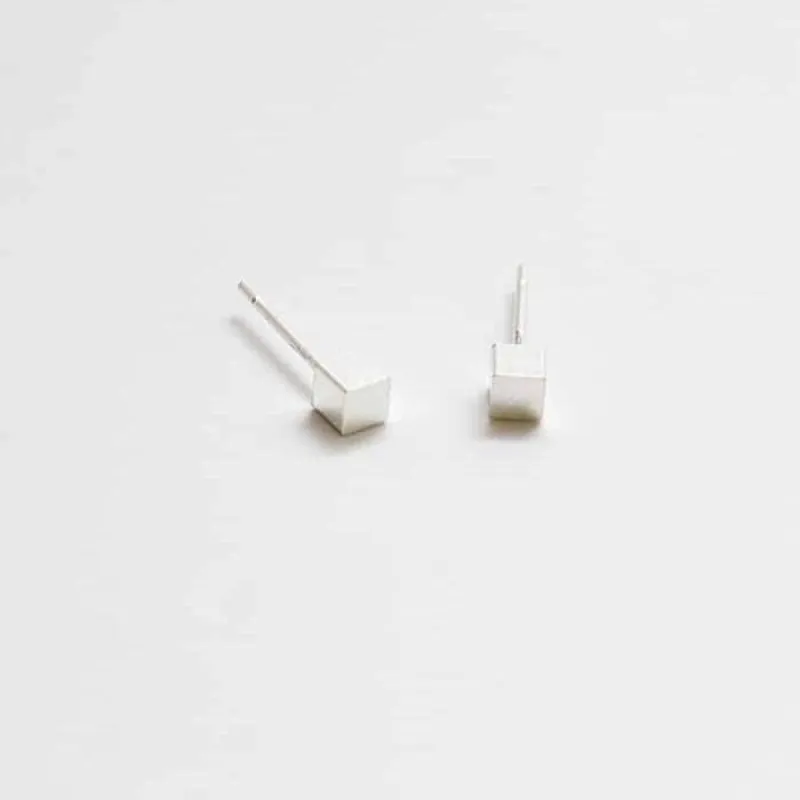 Tiny Silver Cube Square Earrings - Imperfect sold by Admiral Row