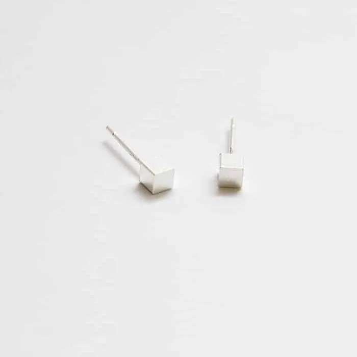 Tiny Silver Cube Square Earrings - Imperfect sold by Admiral Row