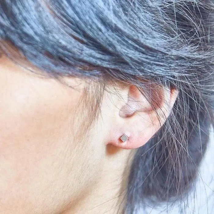 Tiny Silver Cube Square Earrings - Imperfect sold by Admiral Row product image thumbnail 2