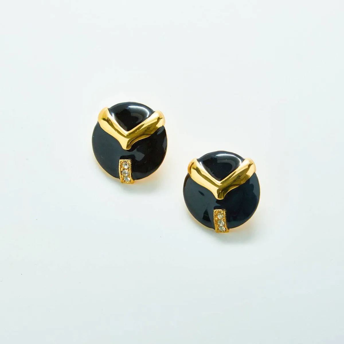Vintage Daria Gold Black and Pave Earrings sold by Admiral Row
