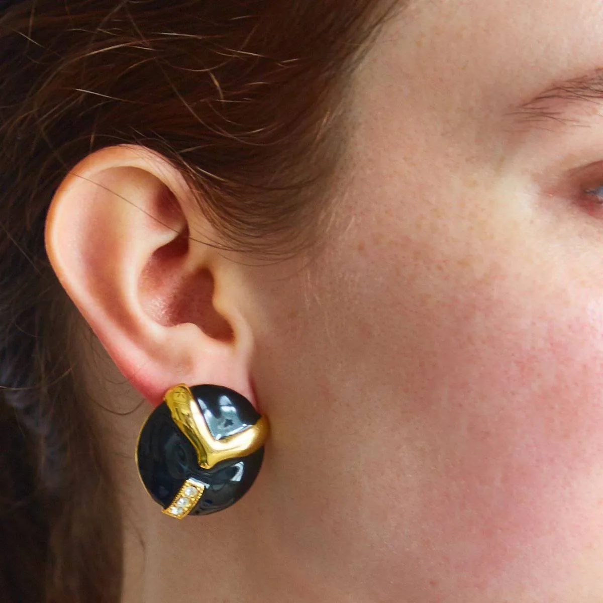 Vintage Daria Gold Black and Pave Earrings sold by Admiral Row product image thumbnail 2