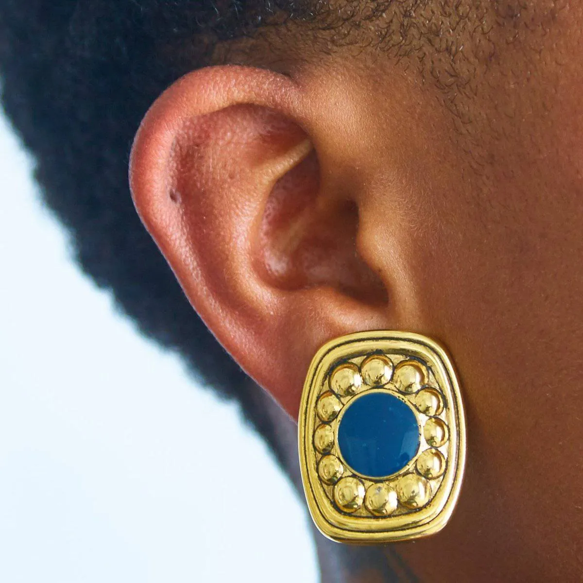 Vintage Black and Gold Rectangle Medallion Earrings sold by Admiral Row product image thumbnail 2