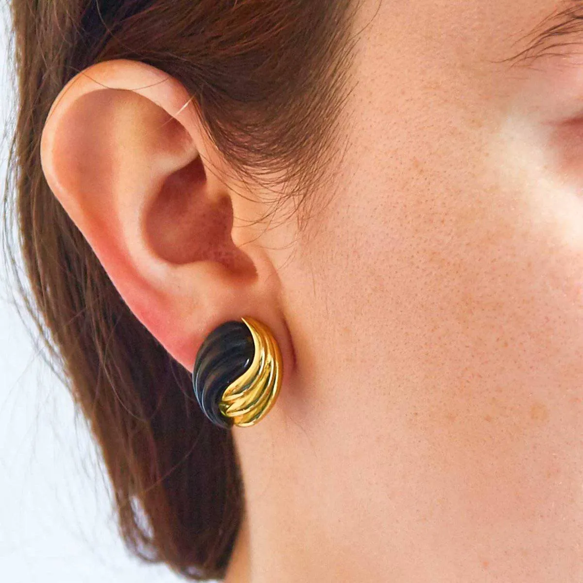 Vintage Monet Black and Gold Swirl Earrings sold by Admiral Row product image thumbnail 2