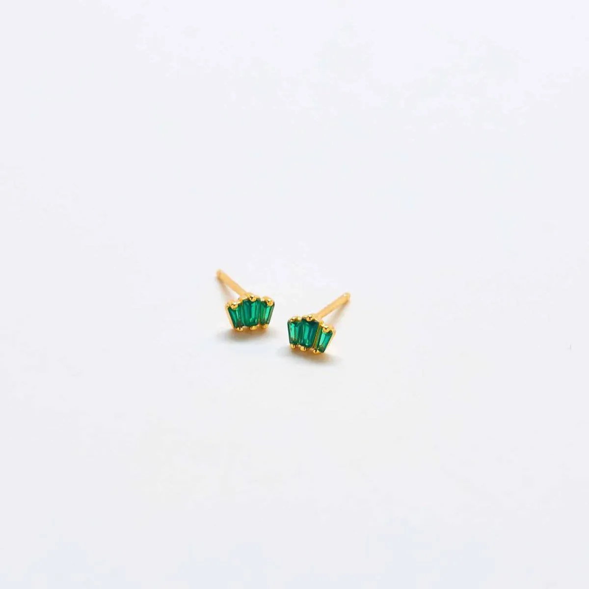 Green Trio Baguette Gold Studs sold by Admiral Row