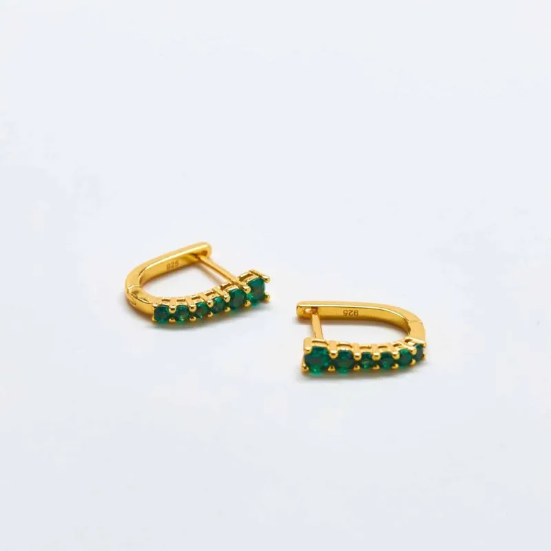 Green CZ Huggie Hoop Earrings sold by Admiral Row