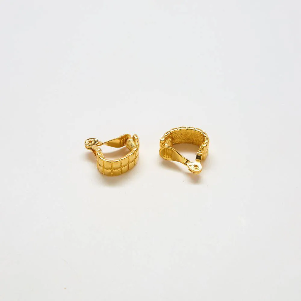 Vintage Monet Gold Quilted Half Hoop Earrings sold by Admiral Row product image thumbnail 2