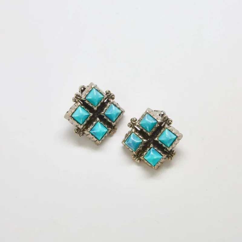 Vintage Silver and Turquoise Diamond Earrings sold by Admiral Row