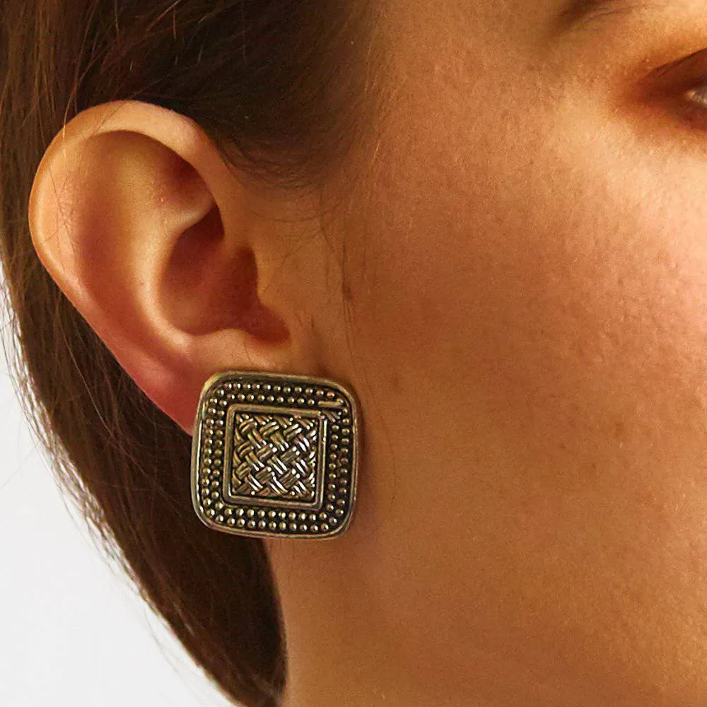 Vintage Silver Patterned Square Earrings sold by Admiral Row product image thumbnail 2