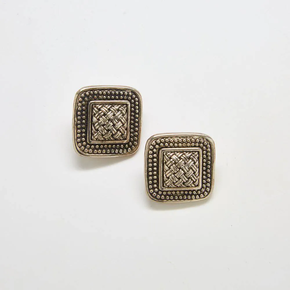 Vintage Silver Patterned Square Earrings sold by Admiral Row