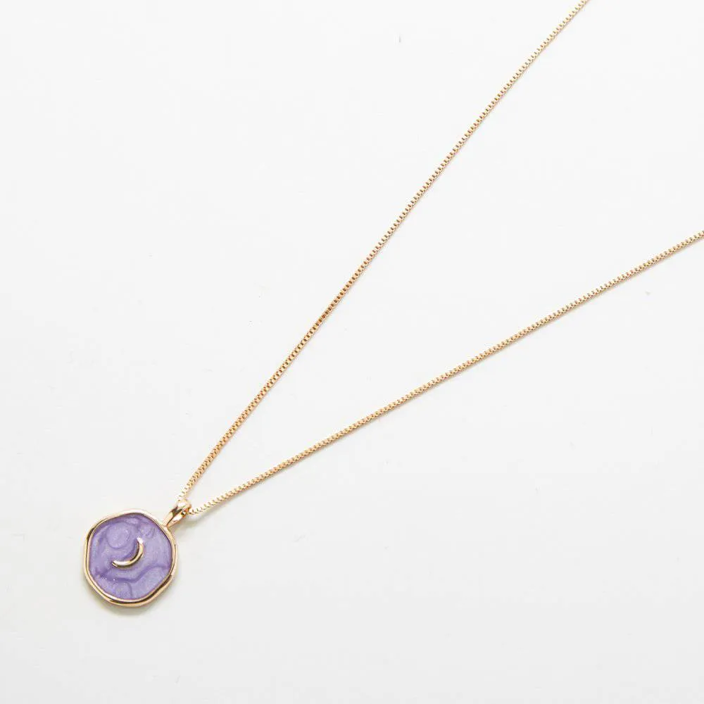 Purple Crescent Moon Medallion Necklace sold by Admiral Row