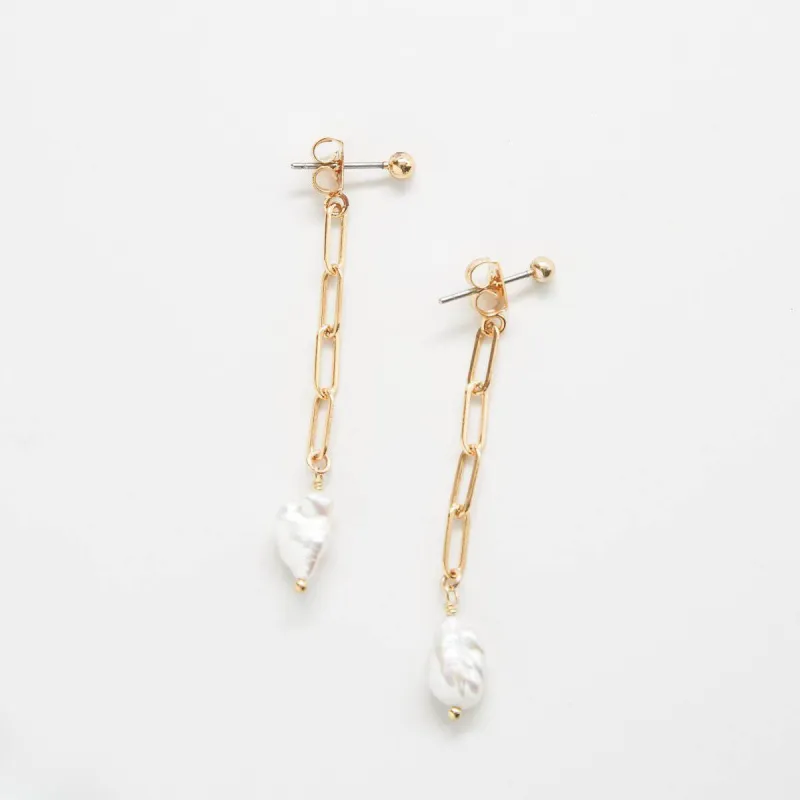 Gold Pearl Chain Jacket Earrings sold by Admiral Row