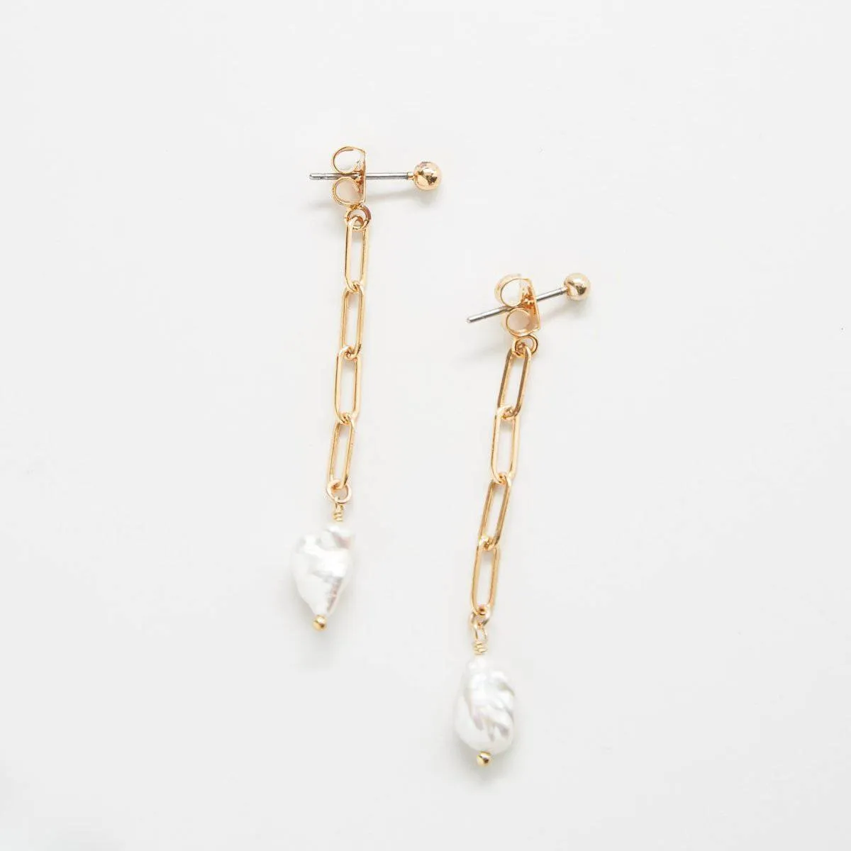 Gold Pearl Chain Jacket Earrings sold by Admiral Row
