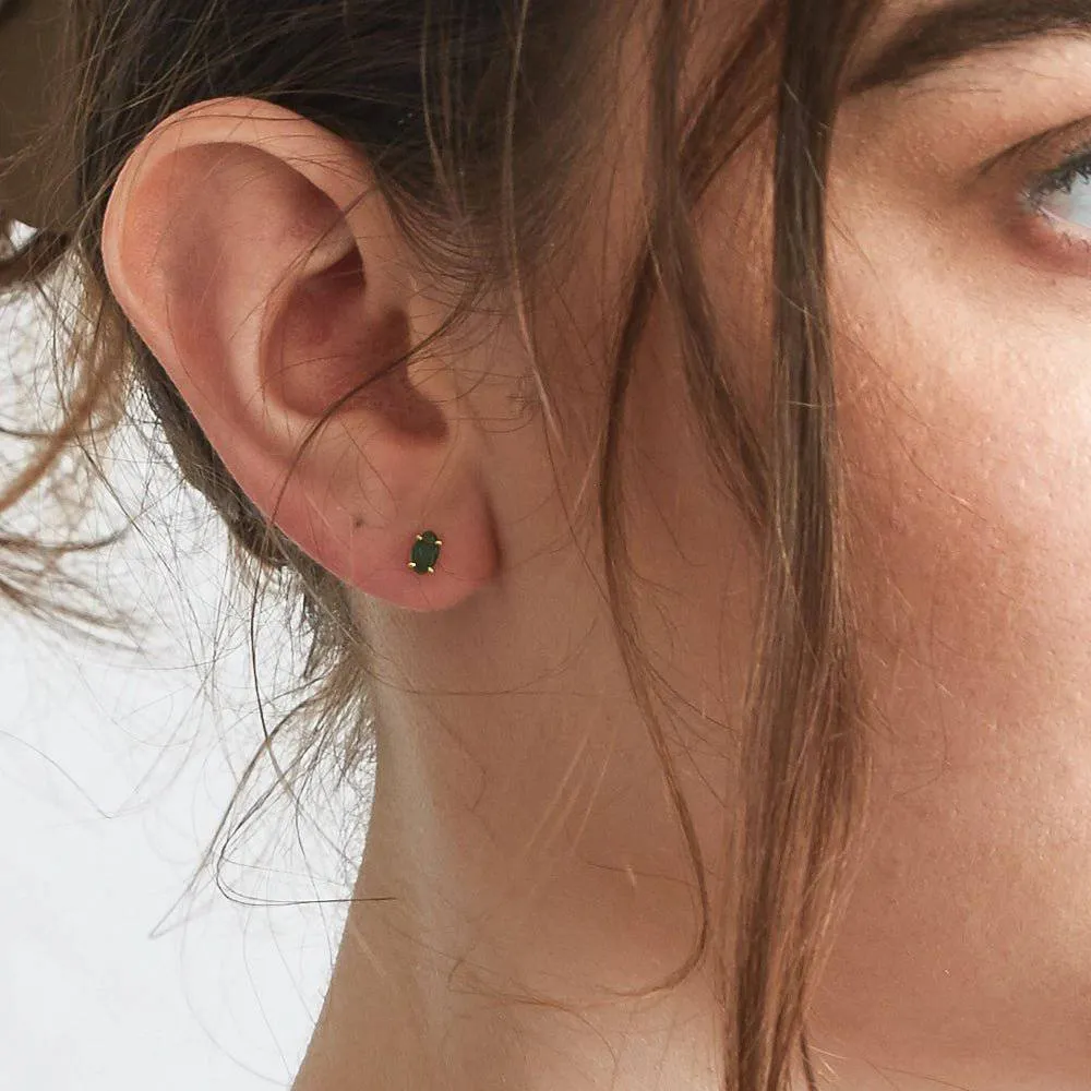 Green CZ Oval Stud Earrings sold by Admiral Row product image thumbnail 2