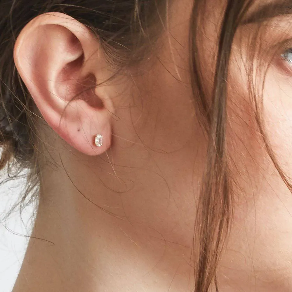 White CZ Oval Stud Earrings sold by Admiral Row product image thumbnail 2