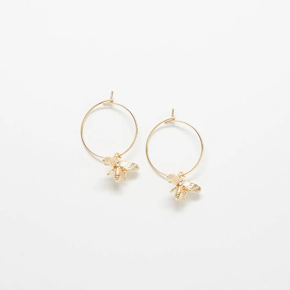 Gold Bee Hoop Drop Earrings sold by Admiral Row
